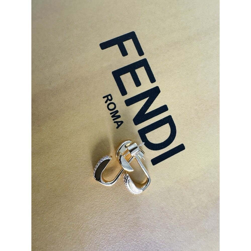 Fendi Filo Double Element Crystals Pendant Gold Finish Drop Earrings